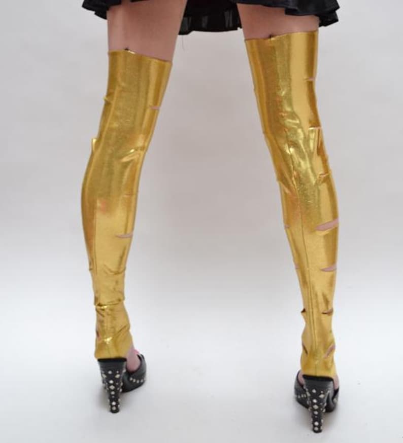 Black Spandex Leggings Holographic Leg Warmers Costume Knee Socks Rave Boot Covers Club Clothing Gogo Dancer Burlesque Wetlook TRIXY XCHANGE image 7