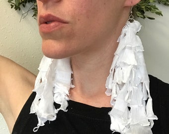 Long White Fringe Earrings Womens Mummy Costume Halloween Ghost Bride Bridal Accessories Floral Beach Wedding Gift Boho Look - TRIXY XCHANGE