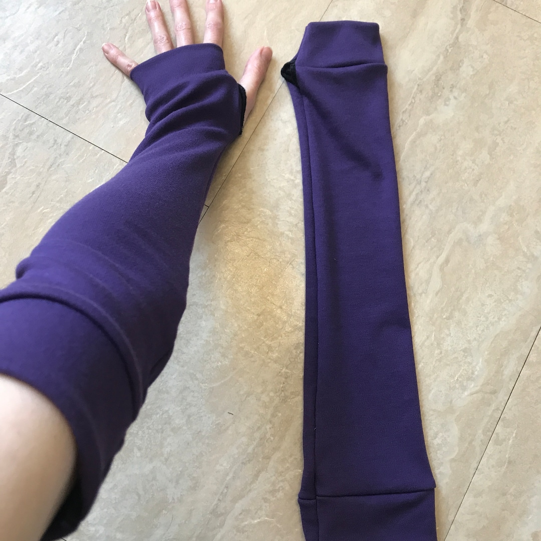 Handmade Purple Armwarmers With Finger Holes Cotton Blend Arm