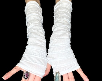 Ivory White Bandage Arm Covers Mummy Bride Halloween Costume Ruffle Fingerless Gloves Striped Arm Warmers Cosplay Psy - Trixy Xchange