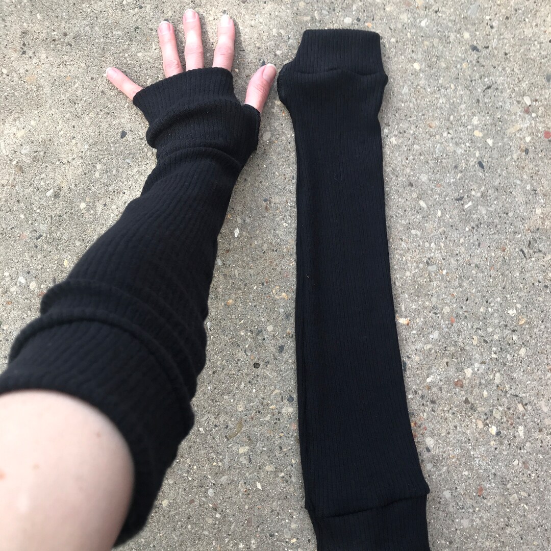 Long Black Sweater Arm Warmers Soft Fingerless Gloves Knit