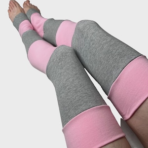 Reversible Striped Cotton Leg Warmers Pink Knee Socks Gray Thigh Highs Patchwork Leg Covers Cosplay Costume Sun UV Protection TRIXY XCHANGE
