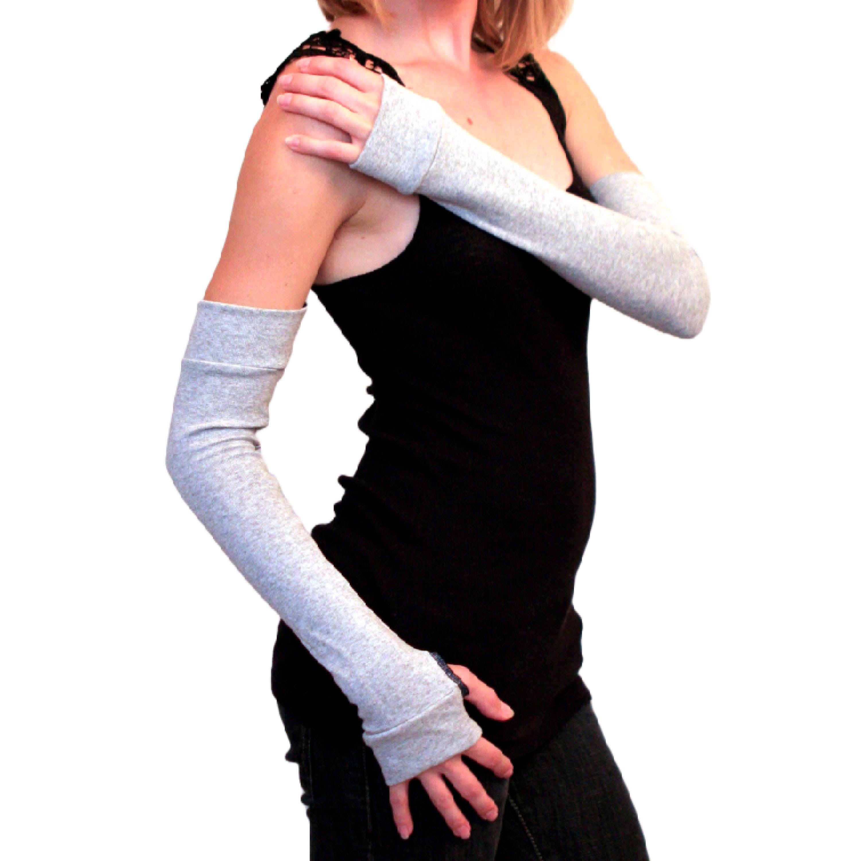 Grey Cotton Arm Warmers Cotton Fingerless Gloves Elbow Length Gloves ...