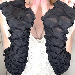 Womens Mermaid Costume Black Ruffle Arm Warmers Sheer Gloves Fish Scale Cosplay Outfit Arm Sleeves Balletcore Mermaidcore - TRIXY XCHANGE