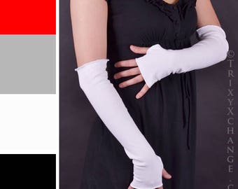 White Fingerless Gloves White Arm Warmers Long Cotton Armwarmers White Arm Socks Layered Arm Covers White Arm Sleeves Sweater TRIXY XCHANGE