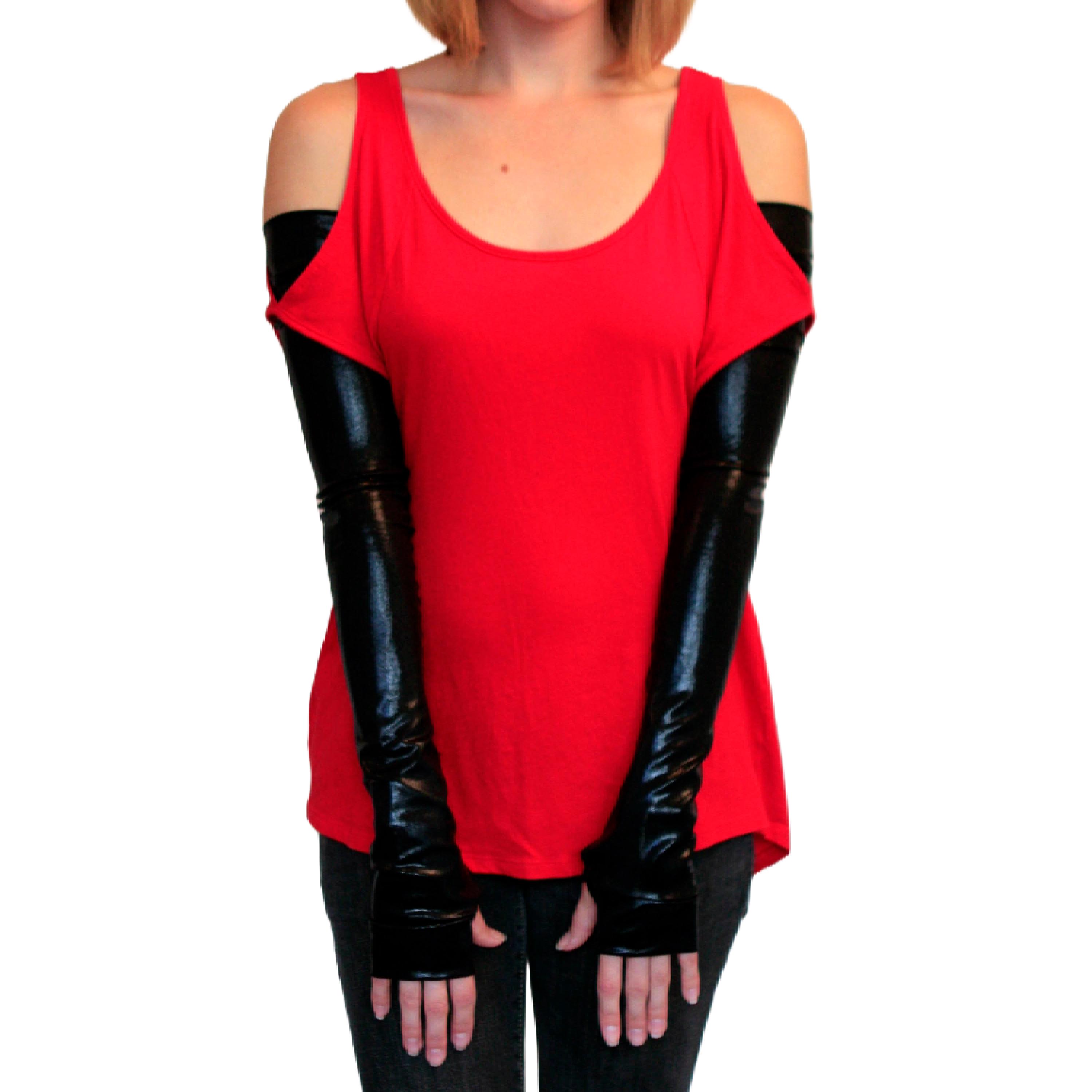 Gothic Costume Gloves Long Black Gloves Holographic Arm Warmers Wet Look Arm Covers Shiny Super Hero Arm Sleeves Opera Gloves TRIXY XCHANGE