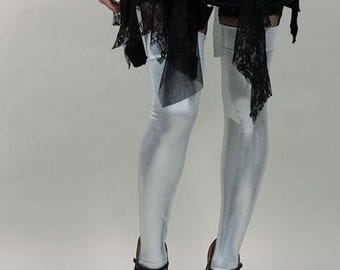 Silver Metallic Leg Warmers Silver Thigh Highs UV Leggings Cosplay Leg Covers Spandex Clubwear Silver Tights Pvc Leggings - TRIXY XCHANGE