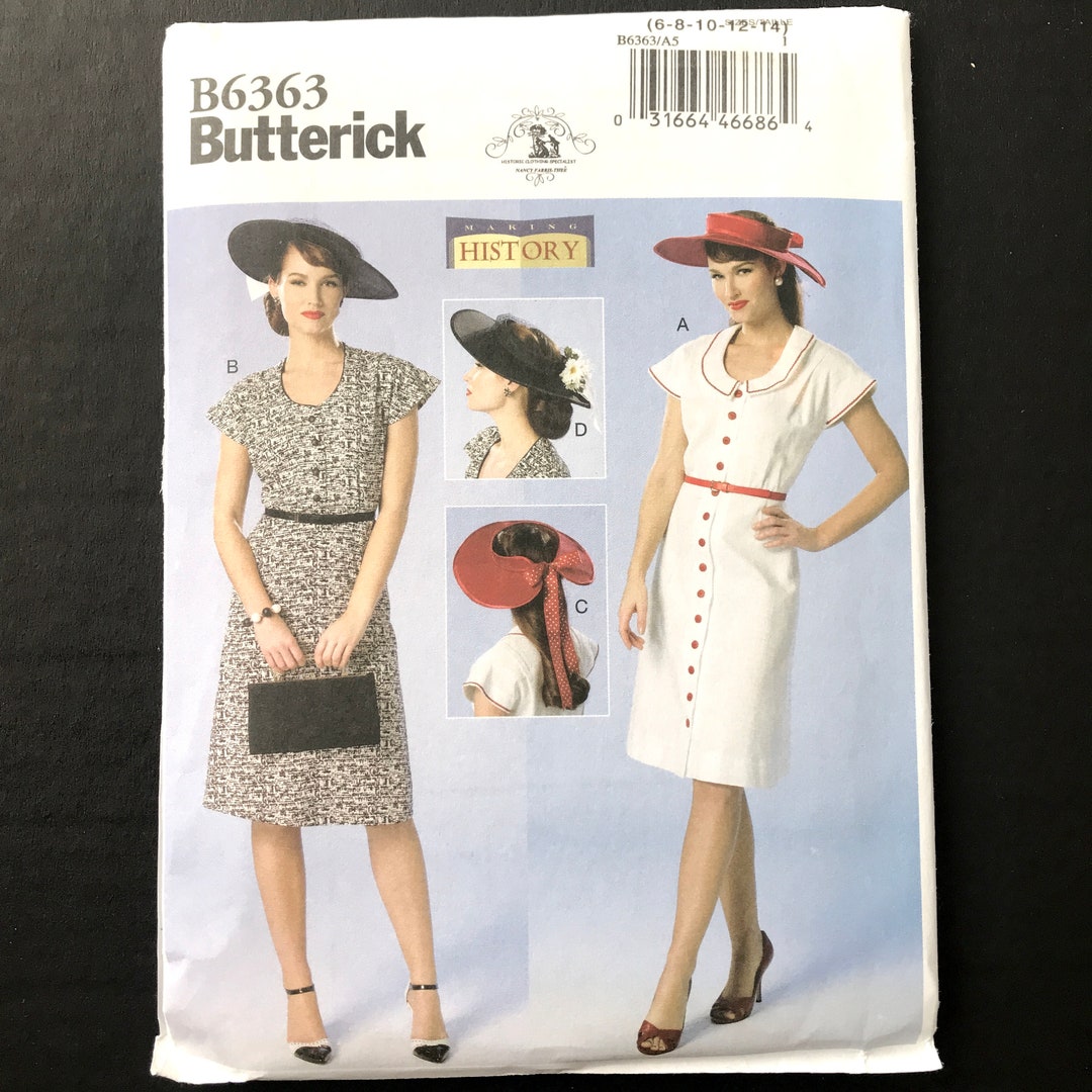 Butterick Sewing Pattern B6363 622 Short Sleeve Vintage Dress Button