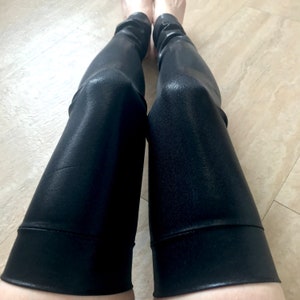 Black Spandex Leggings Holographic Leg Warmers Costume Knee Socks Rave Boot Covers Club Clothing Gogo Dancer Burlesque Wetlook TRIXY XCHANGE image 2