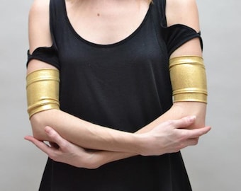 Gold Arm Bands Metallic Arm Cuffs Spandex Ties Stretchy Arm Covers Roller Derby Clothing Cosplay Costume Superhero Costume TRIXY XCHANGE