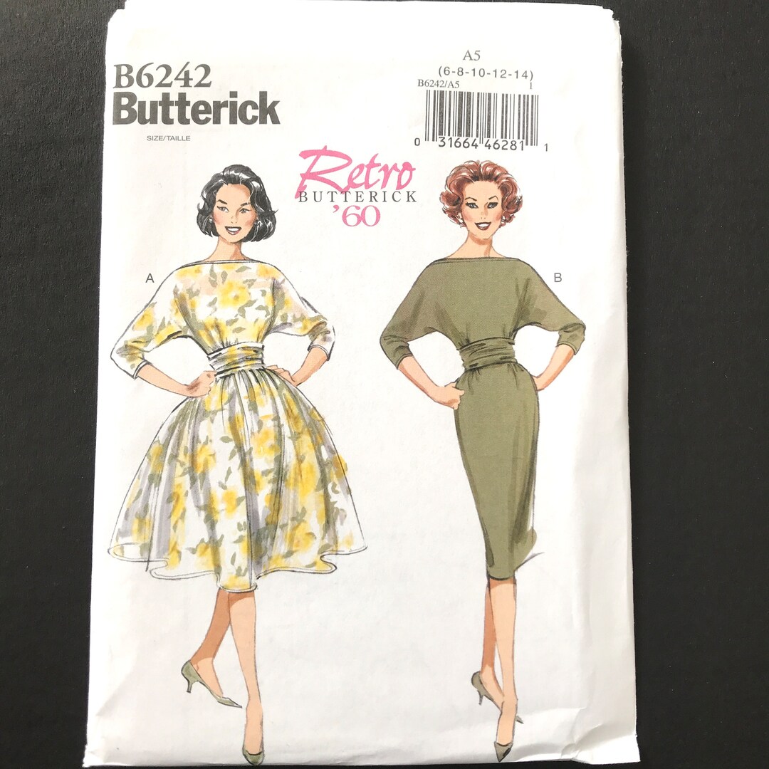 Retro Butterick Sewing Pattern B6242 Vintage Pullover Dress Jersey Knit