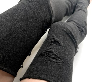 Gray Mummy Leg Warmers Black Zombie Knee Socks Shredded Leggings Womens Cosplay Costume Cut Out Leg Covers Ripped Stockings - TRIXY XCHANGE