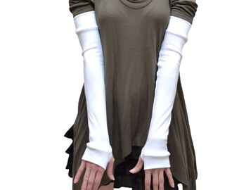 Long White Arm Warmers White Fingerless Gloves White Arm Covers White Armwarmers Warm Cotton Grey Elbow Length Sleeves Warm - TRIXY XCHANGE