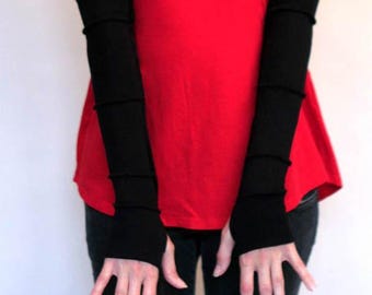 Black Patchwork Gloves Upcycled Clothing Striped Armwarmers Cotton Arm Warmers Medical Device Arm Covers White Arm Sleeves - TRIXY XCHANGE