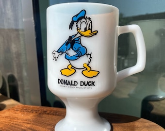 Kalle Anka mjölkmugg i glas - Walt Disney Productions - Vintage Federal Glass - 225 g piedestalmugg - 1970-talets Disney samlarobjekt