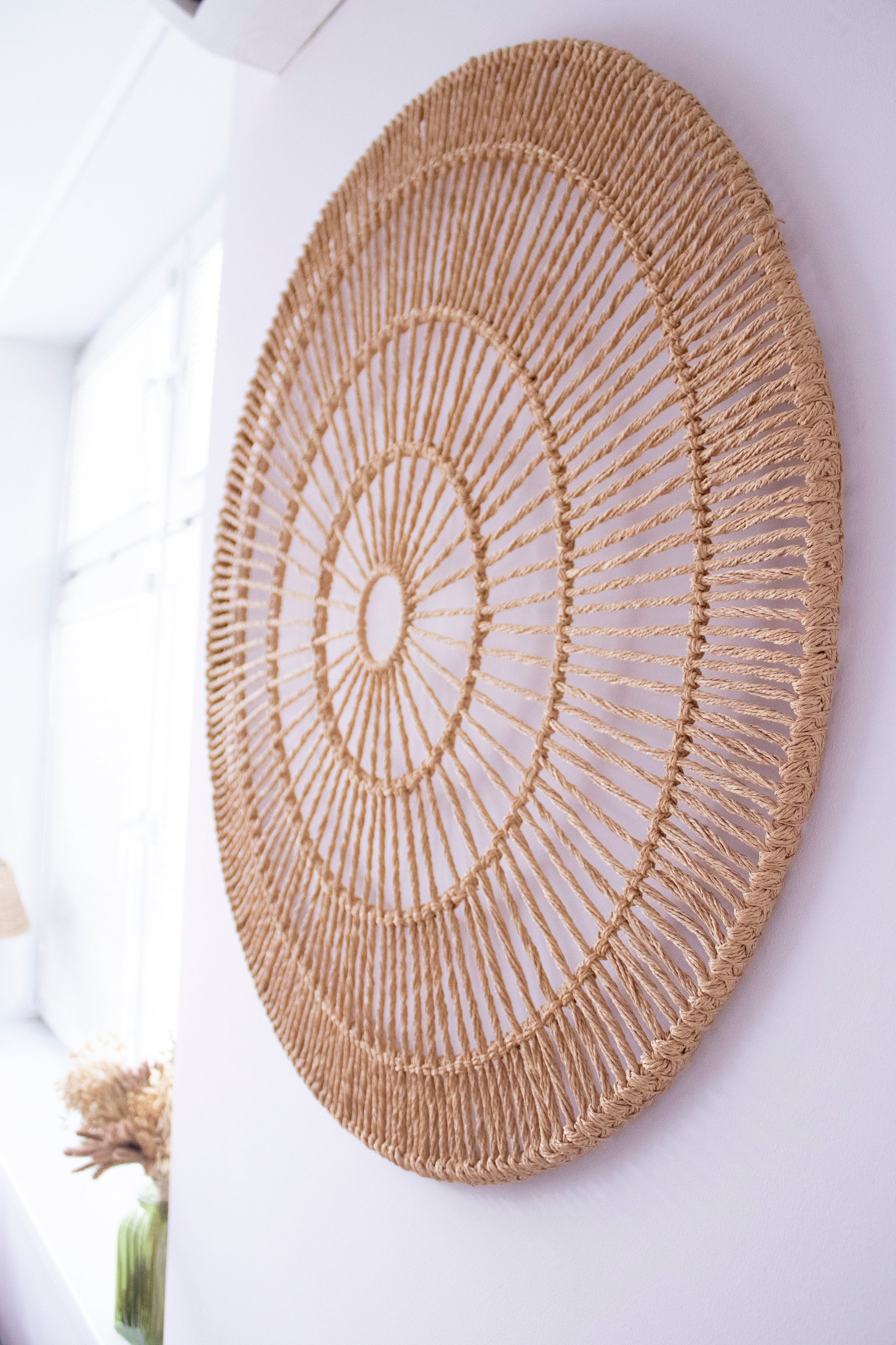 Round Wall Decor Raffia Wall Art Macrame Wall Hanging Round Etsy