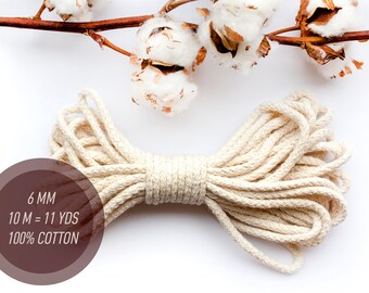 Macrame Cord, Macrame Cord 6 mm 10 meters (11 yards), 6 mm Macrame Cord, Cotton Cord, Macrame Cotton Cord, Braided Cord, Cotton Rope