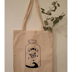 Jutebeutel bedruckt Baumwollbeutel, Stofftasche, Stoffbeutel, Einkaufstasche, Baumwolltasche boho|mystery Mond und Stern Astro esoterik