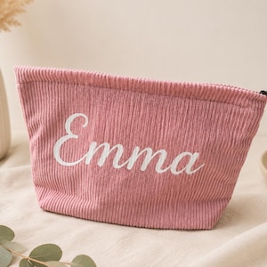 Kosmetiktasche personalisiert mit Name | Cord Make-up Tasche | Geschenk für Freundin, Mama, Schwester | Reise Schminktasche | Kulturbeutel
