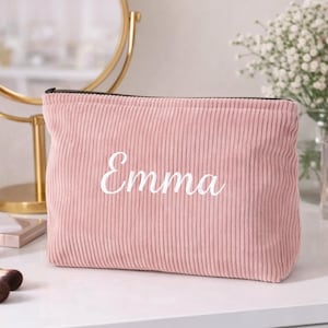 Kosmetiktasche personalisiert mit Name | Cord Make-up Tasche | Geschenk für Freundin, Mama, Schwester | Reise Schminktasche | Kulturbeutel