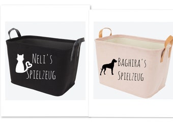 Personalized Velvet Faux Leather Toy Basket with Handles, Storage, Toy Box Dog Accessories, Puppy Gift, Cat Accessories