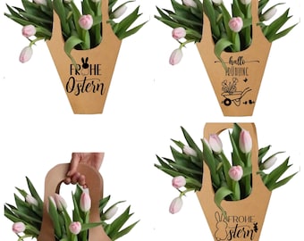 Blumentasche aus Kraftpapier| Blumengrüße| Geschenktasche| Frühlingsgrüße| Blumengeschnek