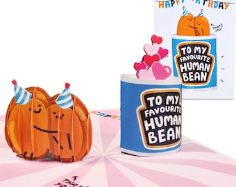 Funny Cute Pop Up Card - You Are My Human Bean - For Men Women Him Her