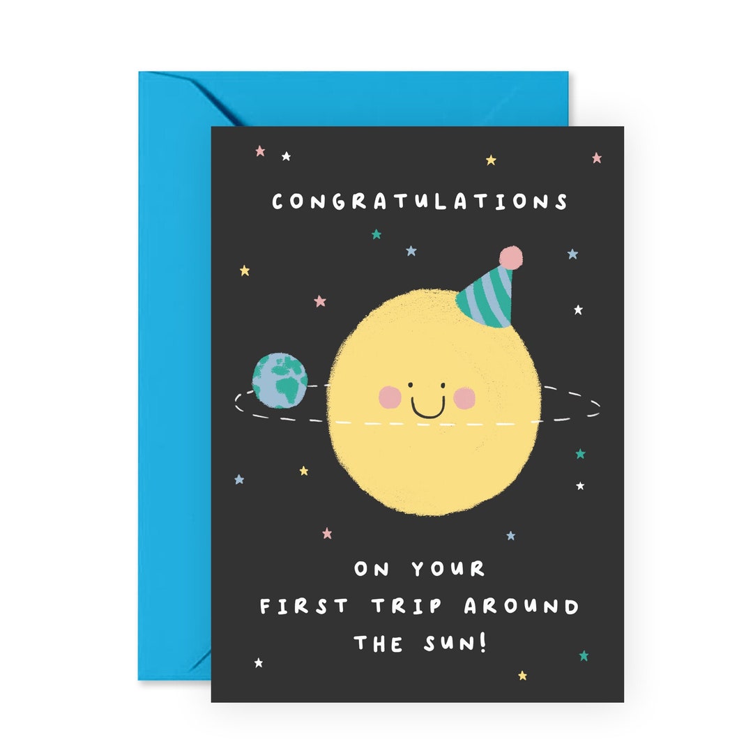 1st Birthday Card First Trip Around the Sun for Boys Girls Etsy