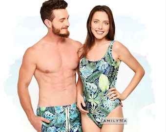 Couple Swimwear, Matching Swimsuits For Couples, Matching Bathing Suits, His And Hers Swimwear, Honeymoon Swimsuits, Family of Two Swim