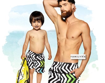 Father Son Matching Swim Trunks, Matching Swimwear, Vacation Swim, Dad And Son Swim Shorts, Christmas In July Gift,Daddy And Me Swimsuit