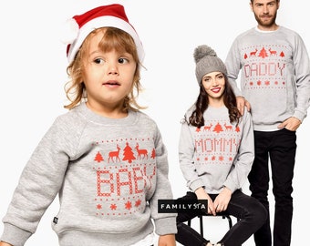 Christmas Family Outfit, Matching Christmas Sweaters, Holiday Family Jumpers, Matching Mommy Daddy and Baby Set, Xmas Pullover, Photo Props