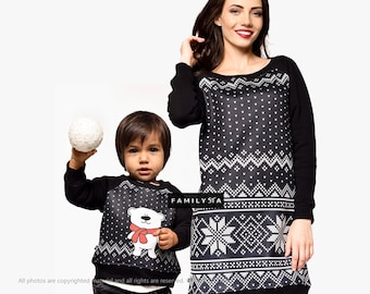 Mommy And Me Matching Christmas Outfits, Mom And Son Matching Outfits, Holiday Sweater Dress, Christmas Sweater, Winter Dress,Holiday Jumper