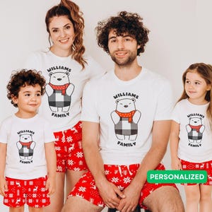 Christmas Family Pajamas Matching Personalized Holiday Outfit Bear Design Custom Name Gift for Kids Mom Dad Matching Family Gift Xmas Pjs