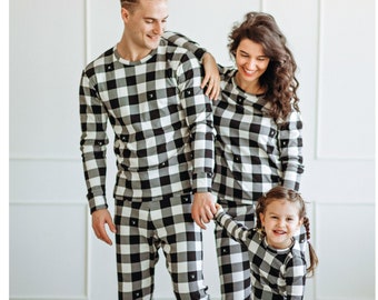 Black & White Family Matching Pajamas, Best Gift For Her, Mothers Day Gifts For Wife, Family Clothing, Family Outfits, Sleepwear, Plaid Pjs