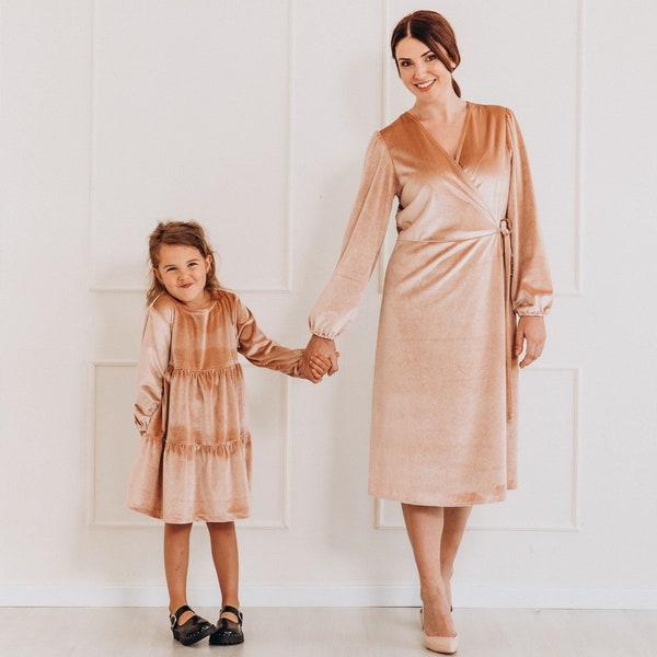 Mommy And Me Photoshoot Velvet Dresses, Matching Mother Daughter Outfit, Bridesmaids Velour Dress, Womens Occasion Dresses, Wedding dress