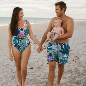 Matching Family Swimsuits, Family Beach Swimwear, Matching Bathing Suits Couple, Vacation Wear, Honeymoon Swimwear, Father Son Swim Set