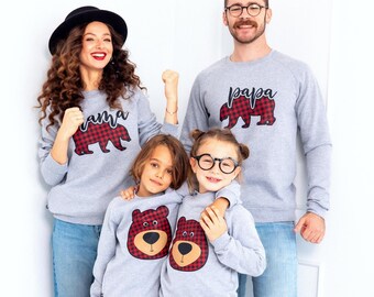 Christmas Family Sweaters, Matching Christmas Jumper, Christmas Photoshoot Sweatshirts, Holiday Pullover, Matching Xmas Hoodies,Bear Flannel