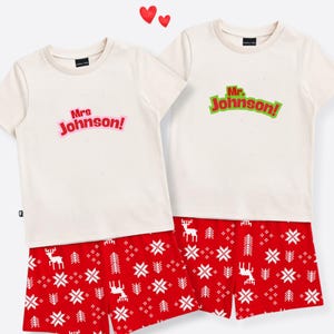 Ensemble de pyjamas personnalisés pour couples (Monsieur et Madame) - Pyjamas de Noël assortis et personnalisés - Cadeau de Noël pour mari et femme - Idée cadeau pour les fêtes
