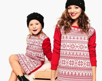 Matching Mother Daughter Dresses, Matching Christmas Outfit, Mommy And Me Xmas Dress, Holiday Outfit, Red Christmas Sweater Dress, Xmas Gift