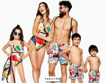 men and women matching bathing suits