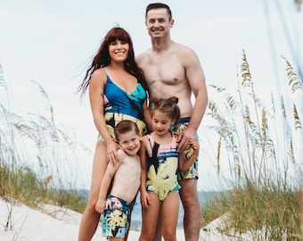 Matching Family Swimsuit, Family Swimwear, Family Beachwear, Matching Swim Trunks, Kids Swimsuit, Daddy And Me Board Shorts, Swim Set