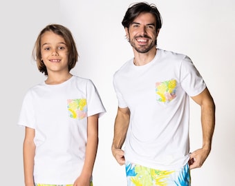 Tropical Pocket Shirts For Dad And Son, Father Son Matching Tshirts, Daddy Gift, Outfit For Pictures, Beach Shirts, Fathers Day Gift Shirt