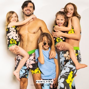 Bijpassende badpakken met bloemen, strandoutfit voor het hele gezin, bijpassende badpakken, vakantiekleding voor het hele gezin, badkleding voor mama en ik, zwemshorts Dad And Son