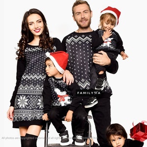 Matching family Christmas outfit.