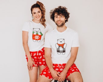 Couple Christmas Pajamas, Unique Gifts For Couple, Holiday Pajama Set, Matching Couple Pjs, Matching Xmas Jammies, Short Sleeve Pajamas