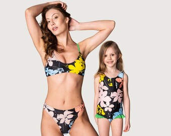 Maillots de bain mère fille, maillots de bain à fleurs maman et moi, tenues de plage assorties mère et fils, maillots de bain vacances, cadeau fête des mères, cadeau maman