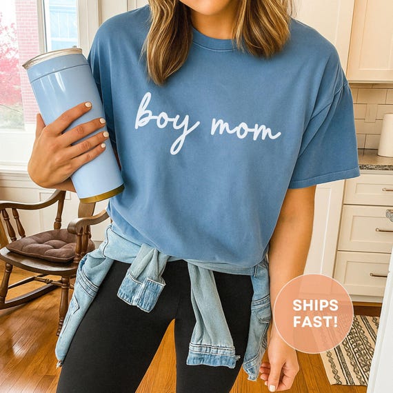 Boy Mom Shirt Comfort Colors® Blue Minimalist Mom Life Top Cute Gift For Boy Mom Soft Everyday Graphic Shirt For Women New Boy Mom Gift