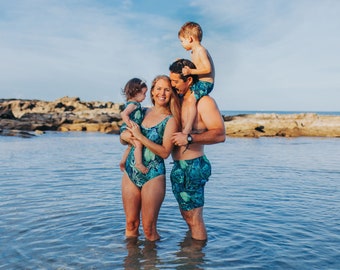 Family Matching Swimsuits, Mother Son Matching Swimwear, Family Bathing Suits, Mommy And Me Exotic Vacation Wear, Father Son Swim Trunks