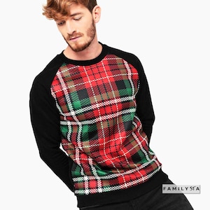 Men's Christmas Outfits For Pictures, Plaid Mens Sweater, Ugly Christmas Sweater, Holiday Sweatshirt, Christmas Flannel, New Year Outfit