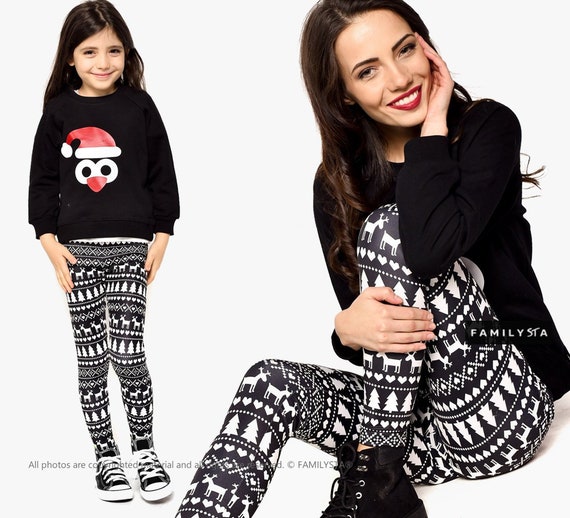 Christmas Leggings, Matching Mother Daughter Xmas Outfit, Mommy and Me  Christmas Wear, Holiday Clothing, Black Yoga Leggings,xmas Photoshoot 